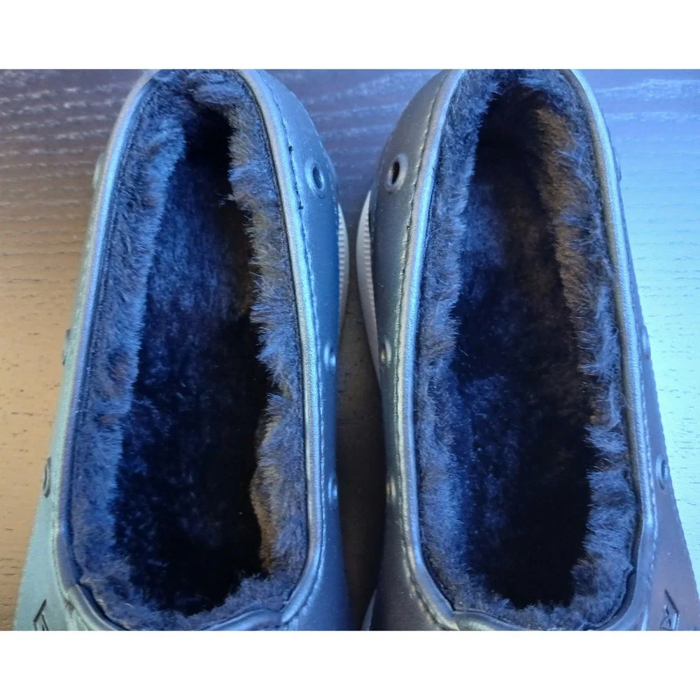 Sperry Mens Authentic Original Float Black Faux Fur Lined Boat Shoes fits mens 9